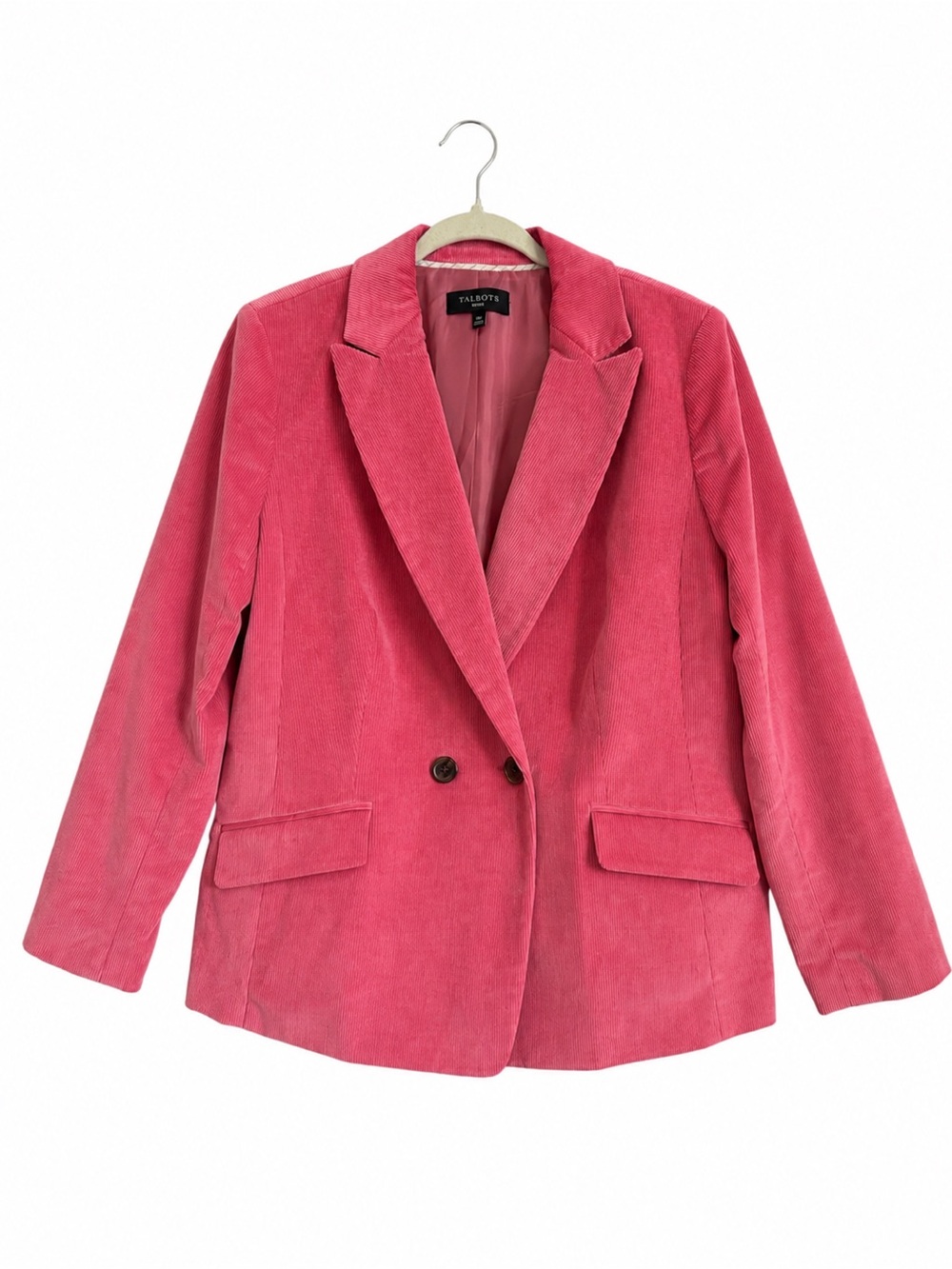 Talbots Petite Pink Cotton Corduroy Double Breasted Blazer 14P - Picture 2 of 14